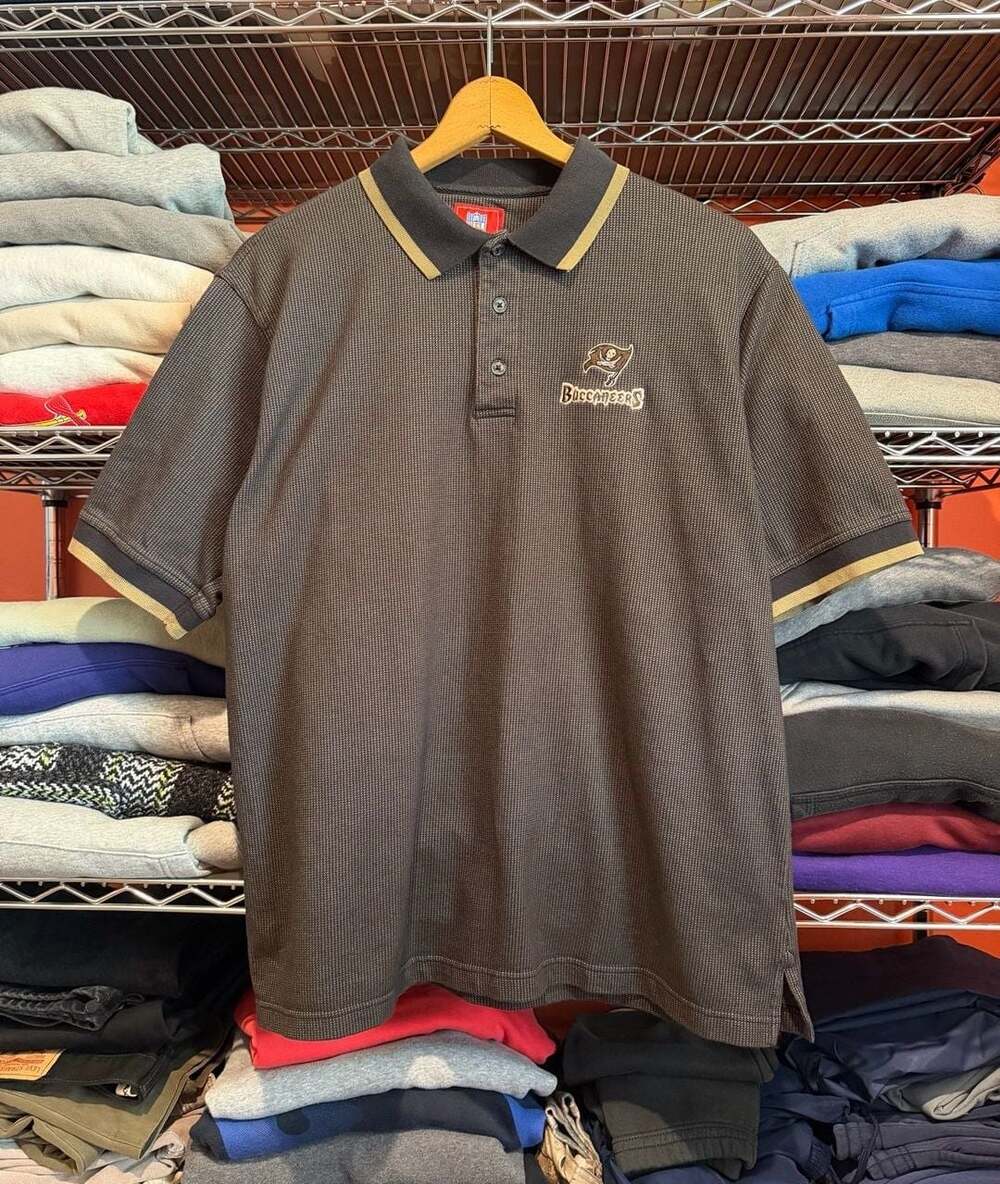 Vintage NFL Tampa Bay Buccaneers Polo Button Up Short Sleeve Shirt Large Black